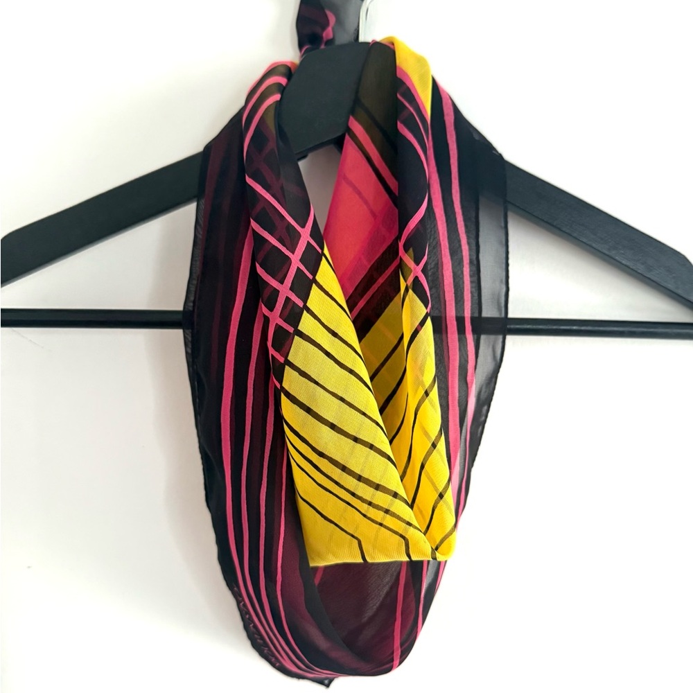 Jones New York Pink and Yellow Striped Patterned Scarf